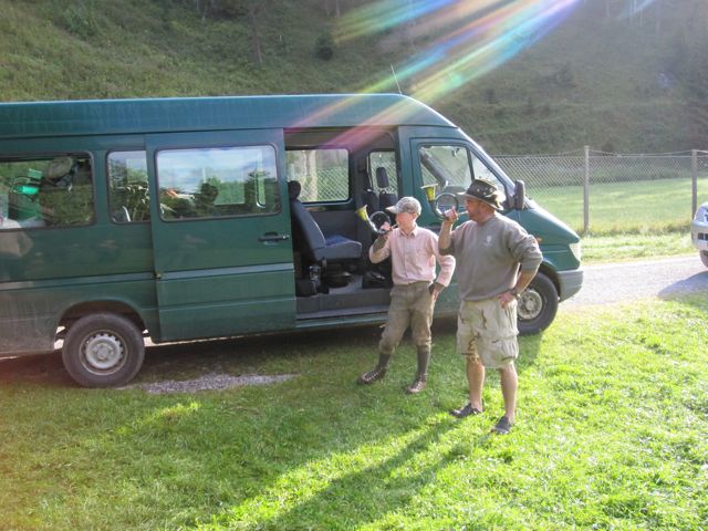 Mike & Daniel calling the hunters with their horns.