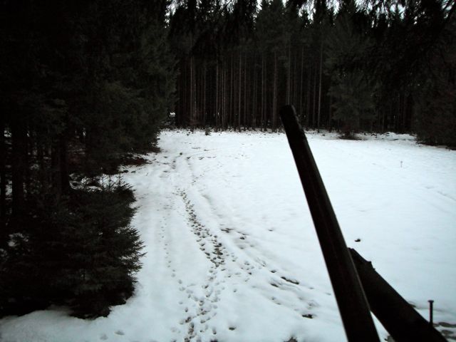 Looking over snow covered fields, in the rain