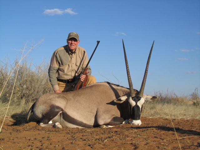 Dad took this nice Kalahari Gemsbok (Oryx) at 100 yards with his .375 H&H Magnum Remington 798.