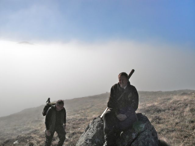 What weather!  Peter had never seen in many years of hunting a clear blue sky over a fog-shrouded set of hills.  I suspect a temperature inversion kept the fog down in the valleys, but up top the sky was cloudless.