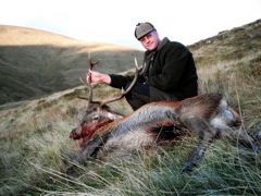 Creeping down the hill, we came upon a huge herd with many good stags.  I had a great 12 pointer in the crosshairs, when Peter calls out 