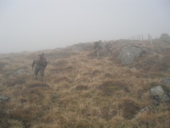 Climbing.  The fog really held to the ground, and cut our visibility to well under 100 yards.