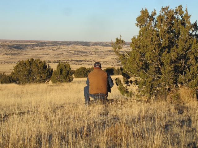 Brett takes up a good position to call.  He got several crows to fly over and some coyotes to howl, but none approached us close enough.  Not bad for a first attempt!  It was fun.