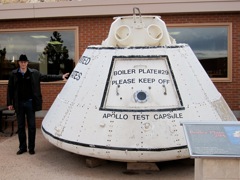 They trained Apollo astronauts here, so here is a test capsule, made of boiler plate steel rather than aircraft aluminum & titanium, for practice purposes.