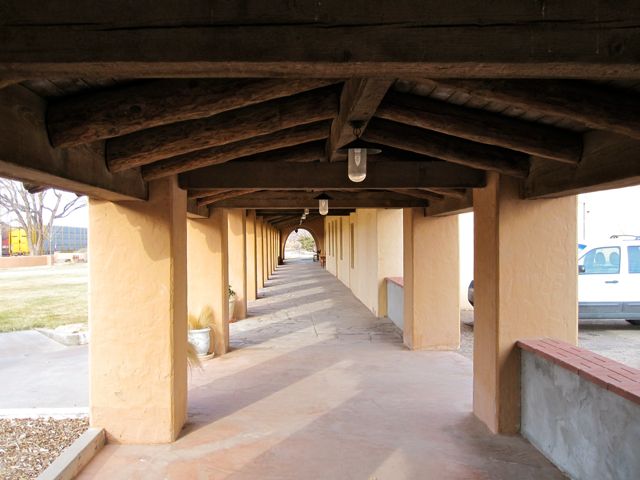 Covered path from the train to the hotel