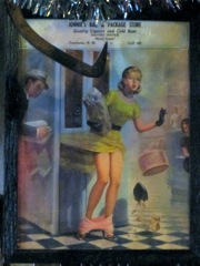 Common poster back in the 1950s, the idea was that somehow a girl would find herself in a situation where her panties fell about her ankles doing daily tasks.  Wishful thinking among the cartoon crowd, no doubt.  Whole calendars were made of this sort of 